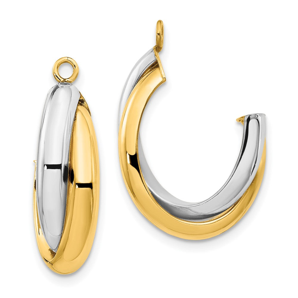 14k Two-tone 8 mm Polished Double J-Hoop Earring Jackets (1.81 grams)