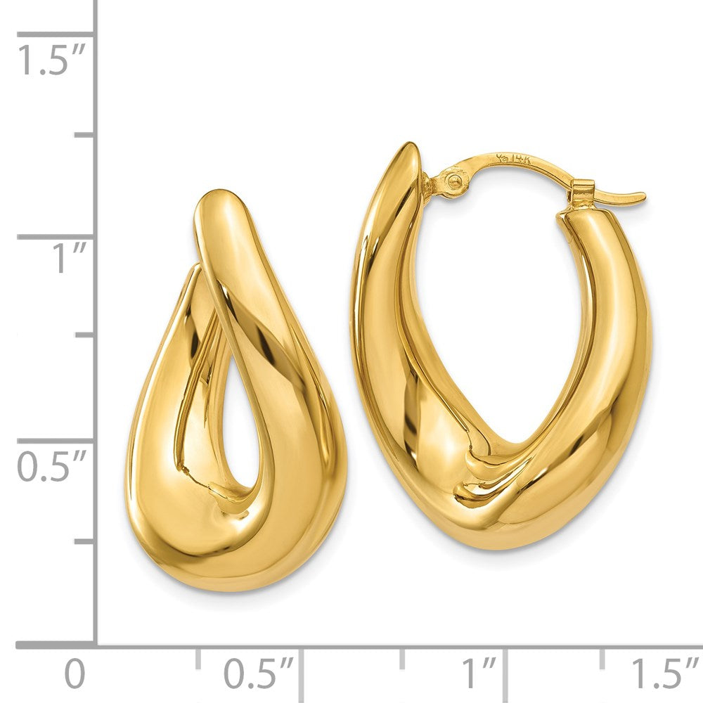 14k Yellow Gold 9 mm Twisted Oval Hoop Earrings (2.41 grams)