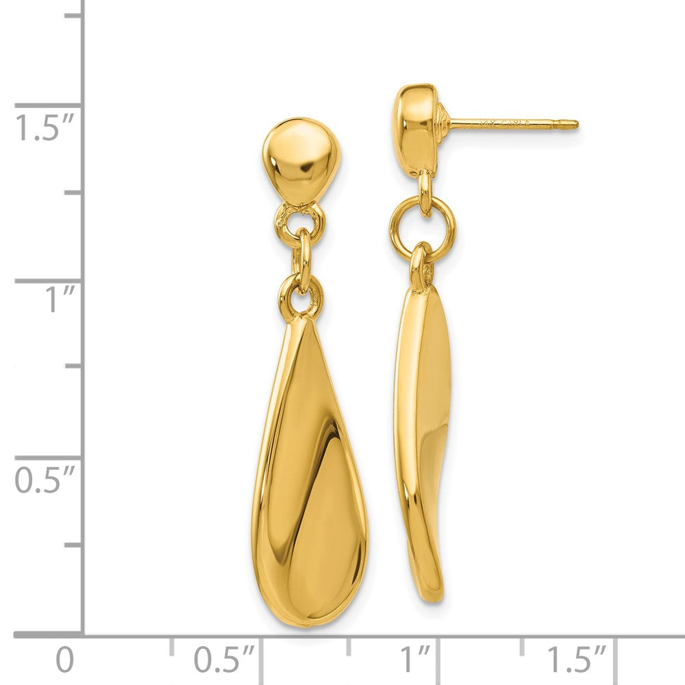 14k Yellow Gold 9 mm Tear Drop Dangle Post Earrings (2.03 grams)
