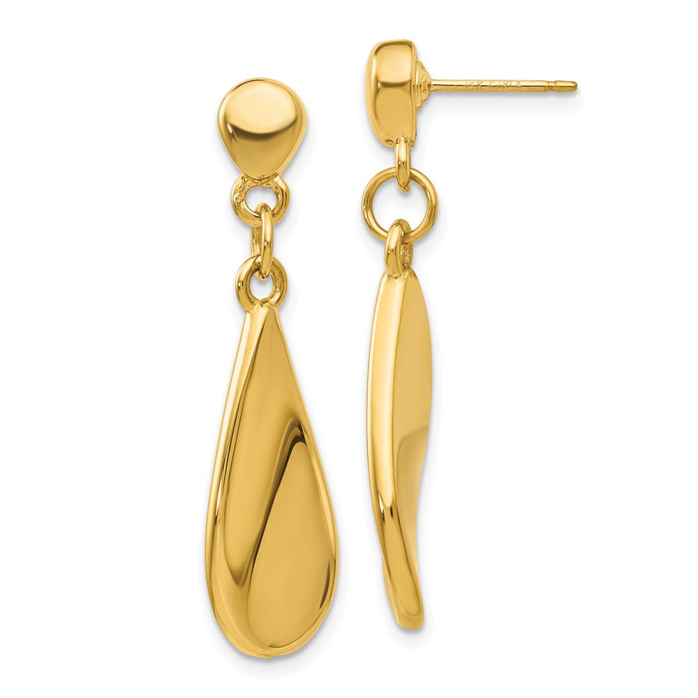 14k Yellow Gold 9 mm Tear Drop Dangle Post Earrings (2.03 grams)