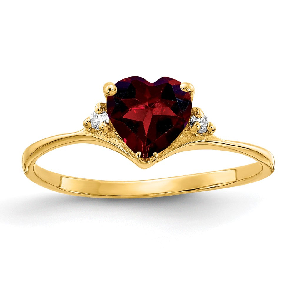 14k 6mm Heart Garnet AA Diamond ring (1.24 grams)