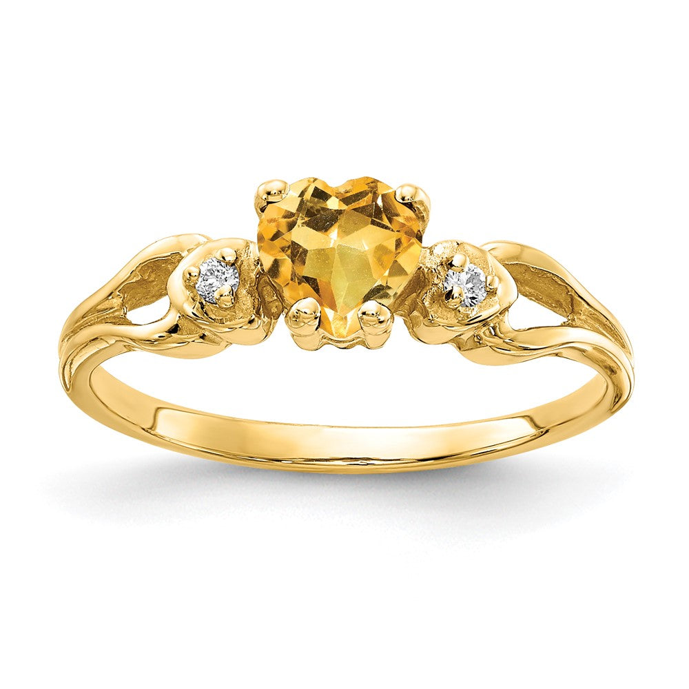 14k 5mm Heart Citrine AA Diamond ring (1.96 grams)