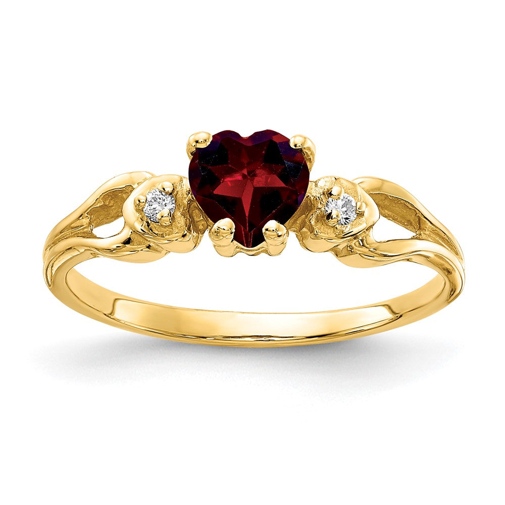 14k 5mm Heart Garnet AA Diamond ring (1.96 grams)