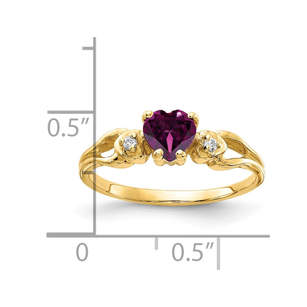 14k 5mm Heart Rhodolite Garnet AA Diamond ring (1.96 grams)