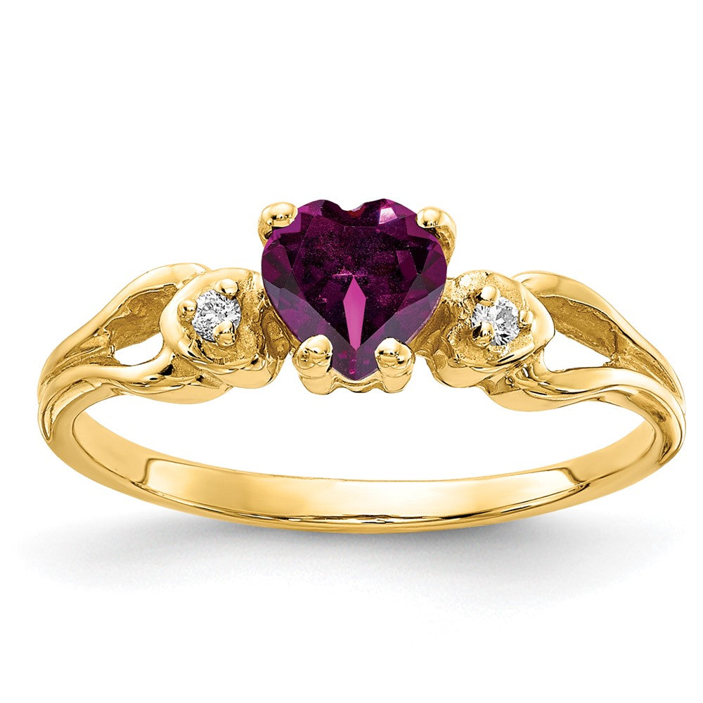 14k 5mm Heart Rhodolite Garnet AA Diamond ring (1.96 grams)