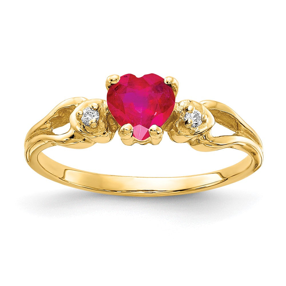 14k 5mm Heart Ruby AA Diamond ring (1.96 grams)