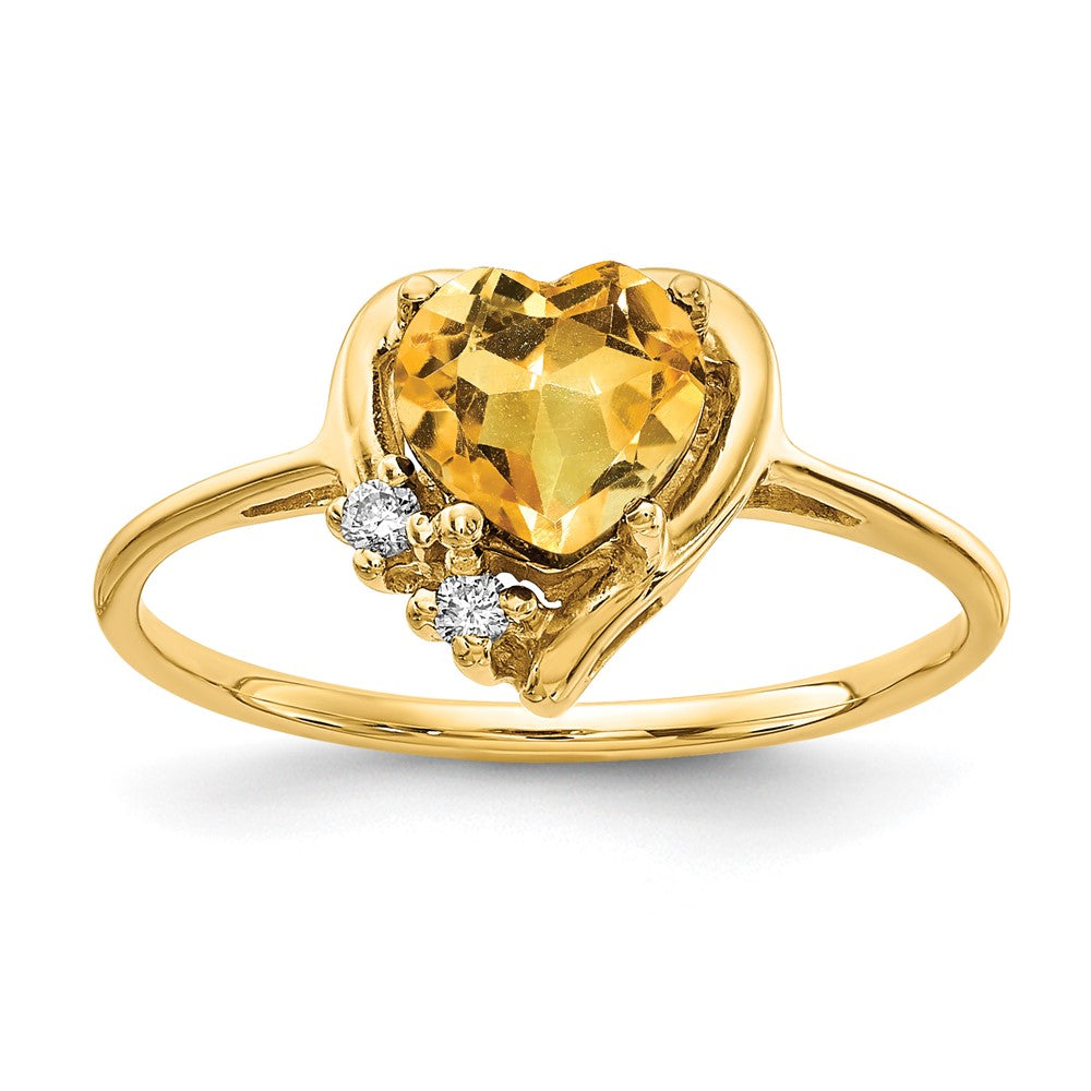 14k 6mm Heart Citrine AA Diamond ring (1.75 grams)