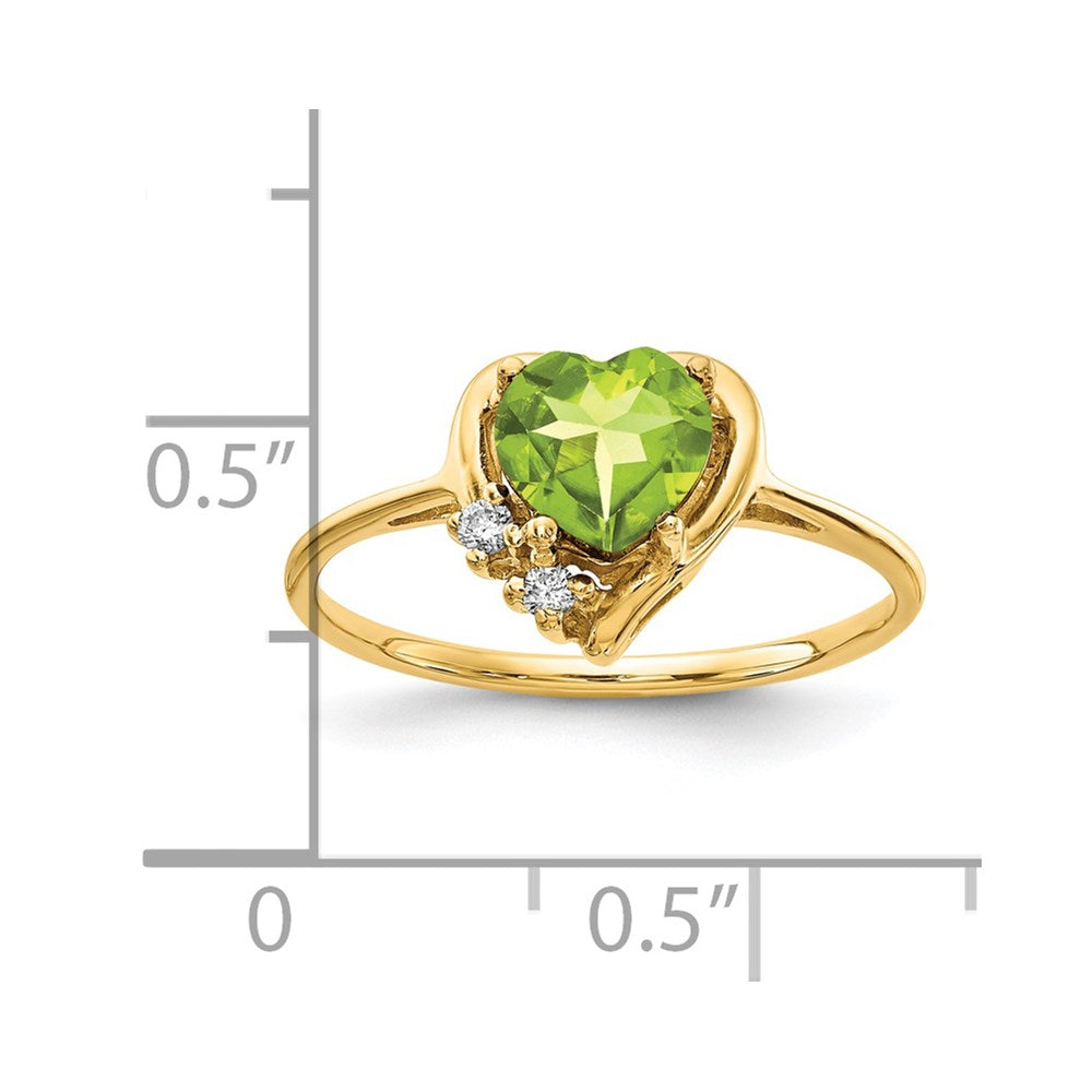 14k 6mm Heart Peridot AA Diamond ring (1.75 grams)