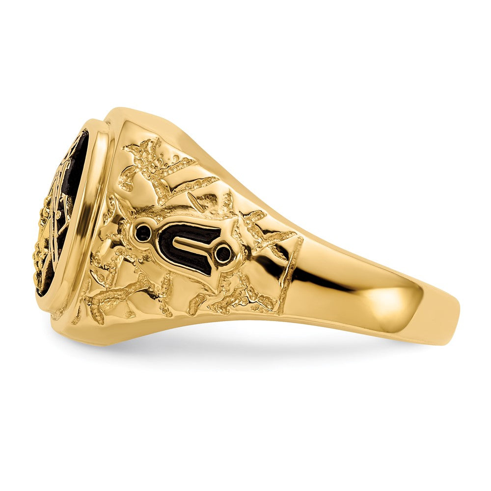 14k Polished, Antiqued and Nugget Texture AAA Quality Diamond Masonic Ring (11.69 grams)