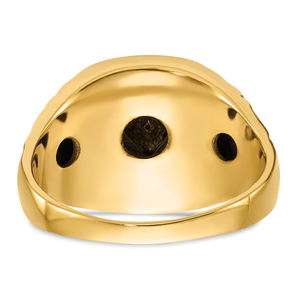 14k Polished, Antiqued and Nugget Texture AAA Quality Diamond Masonic Ring (11.69 grams)