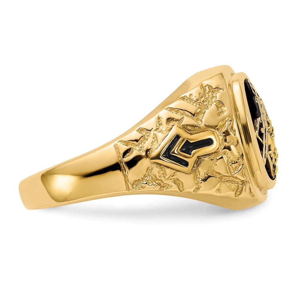 14k Polished, Antiqued and Nugget Texture AA Quality Diamond Masonic Ring (11.69 grams)