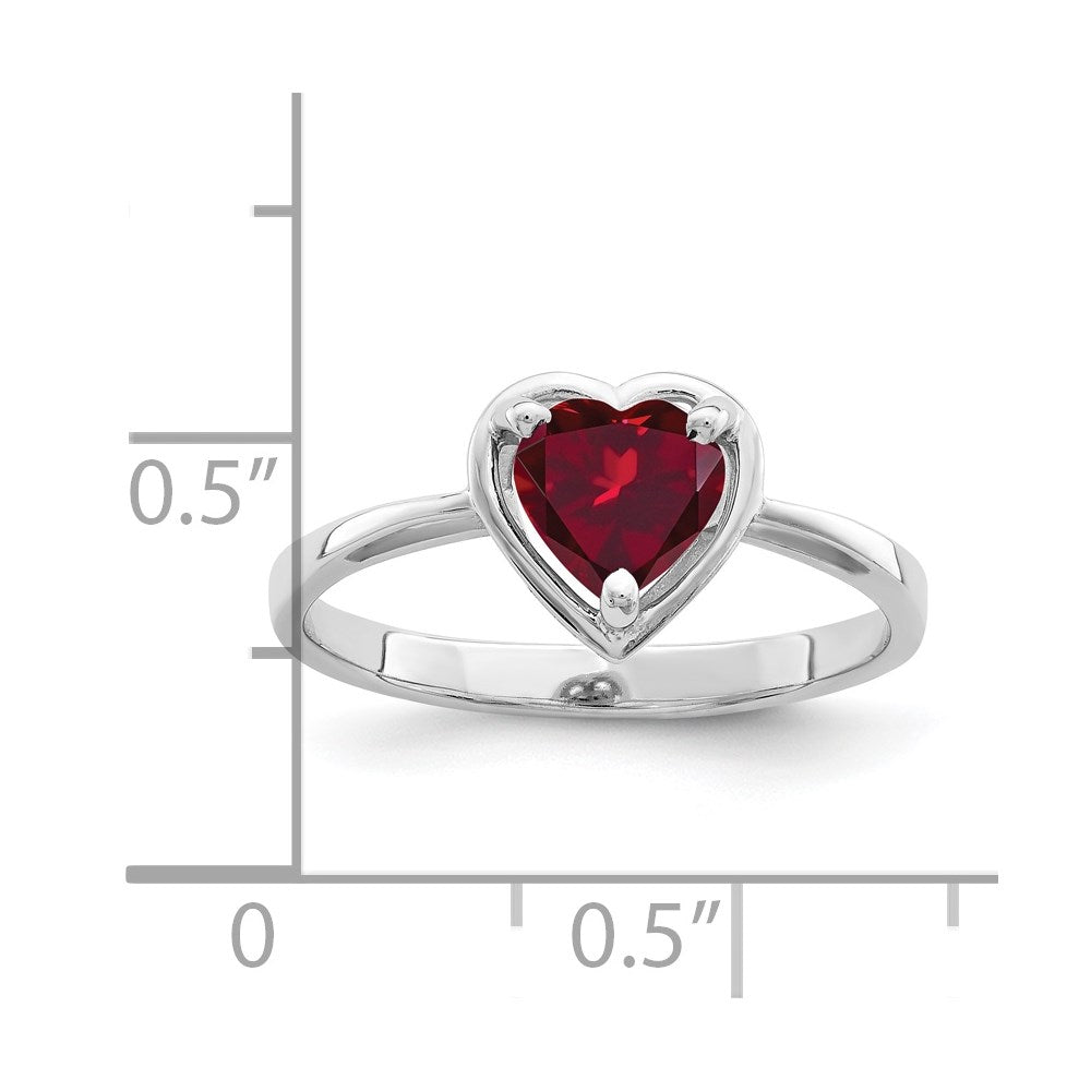 14k White Gold 6mm Heart Created Ruby ring (1.56 grams)