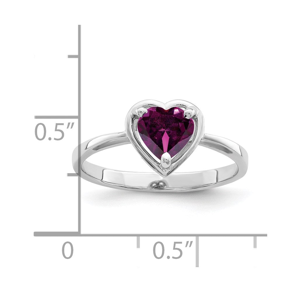 14k White Gold 6mm Heart Rhodolite Garnet ring (1.56 grams)