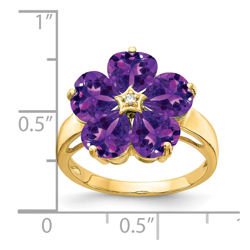 14k 6mm Heart Amethyst AA Diamond ring (3.6 grams)