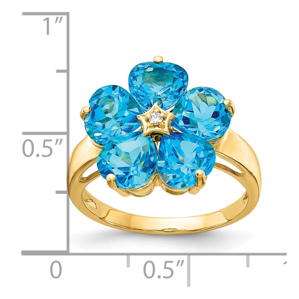 14k 6mm Heart Blue Topaz AA Diamond ring (3.6 grams)
