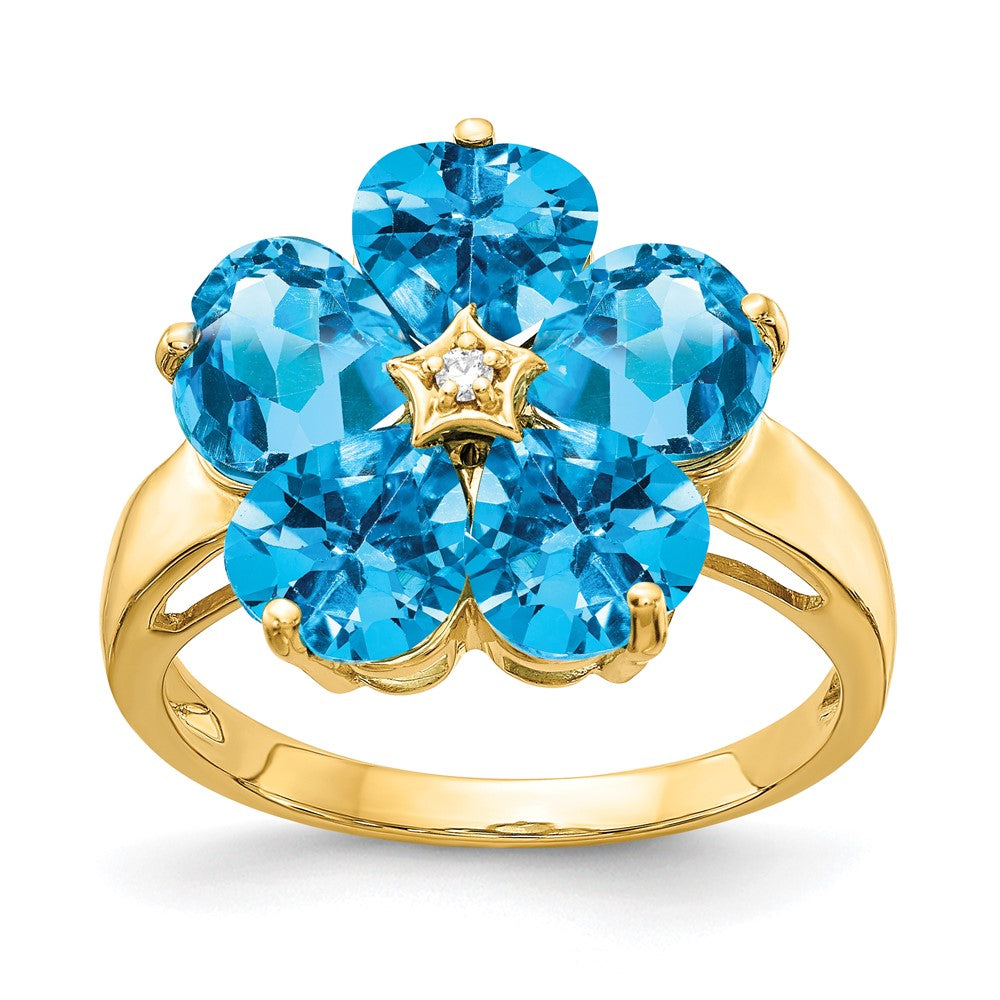 14k 6mm Heart Blue Topaz AA Diamond ring (3.6 grams)