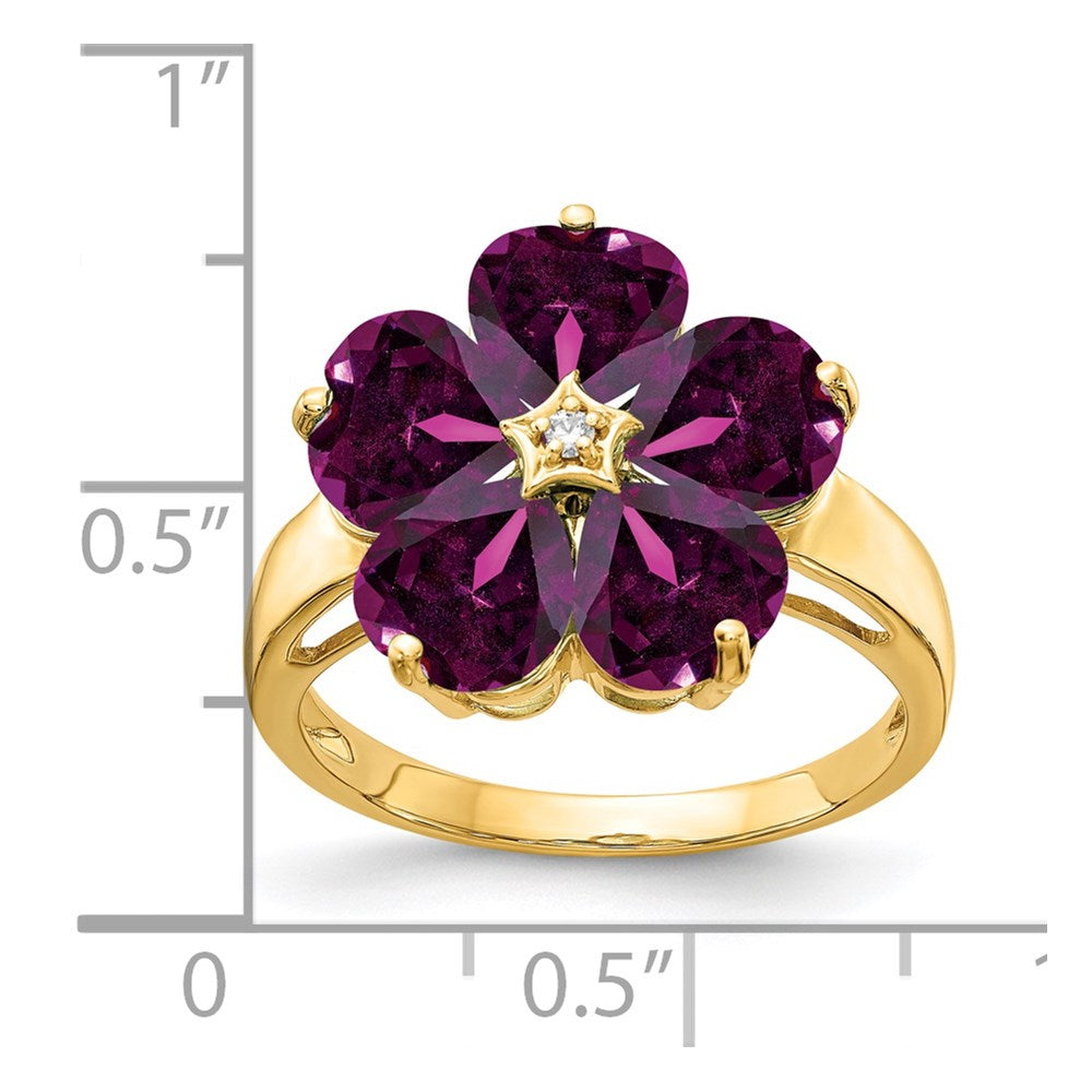 14k 6mm Heart Rhodolite Garnet AA Diamond ring (3.6 grams)