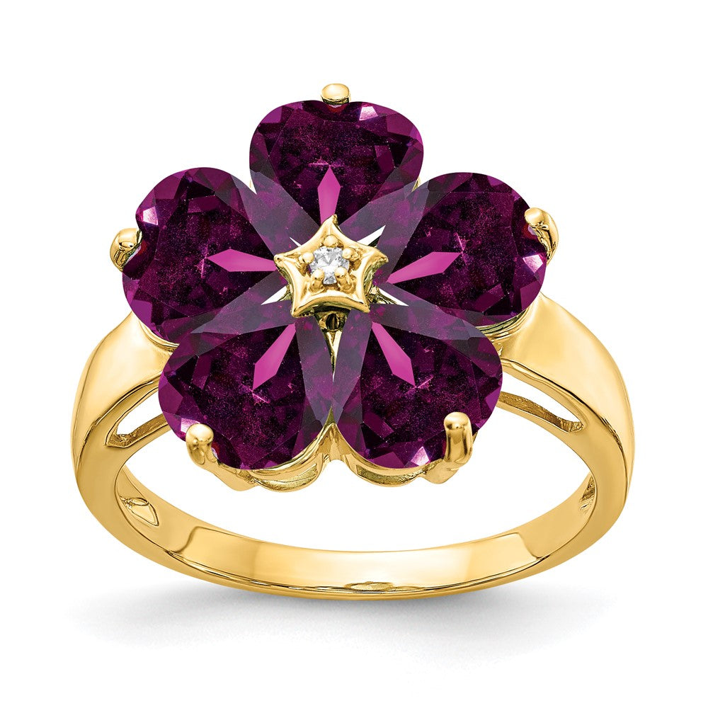 14k 6mm Heart Rhodolite Garnet AA Diamond ring (3.6 grams)