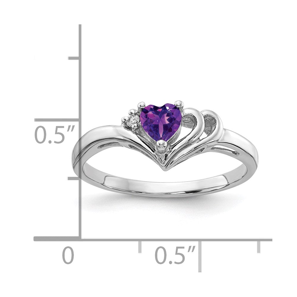 14k White Gold 4mm Heart Amethyst AA Diamond ring (1.81 grams)