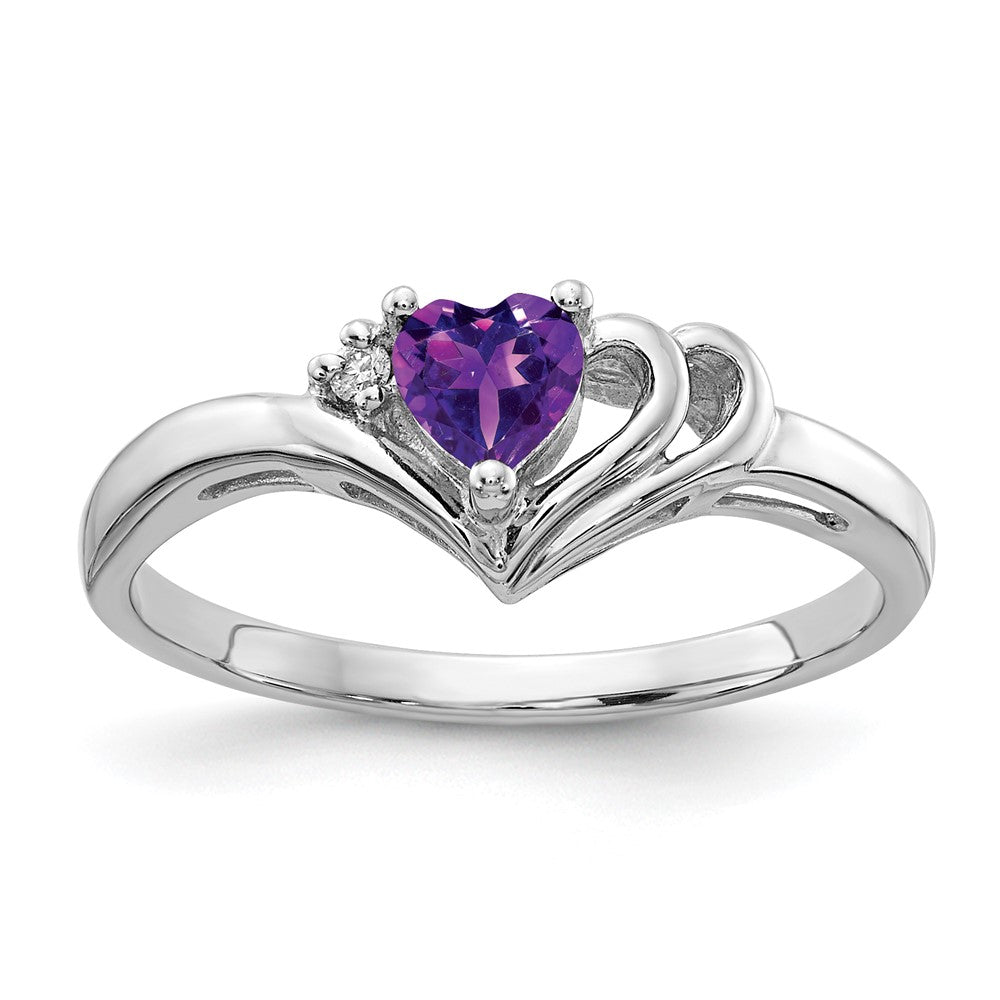 14k White Gold 4mm Heart Amethyst AA Diamond ring (1.81 grams)