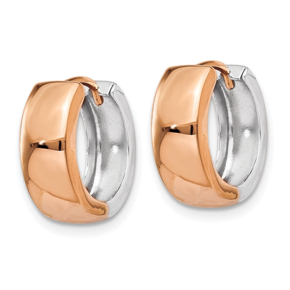 14k Two-tone 5 mm White and Rose Gold Hinged Hoop Earrings (2 grams)
