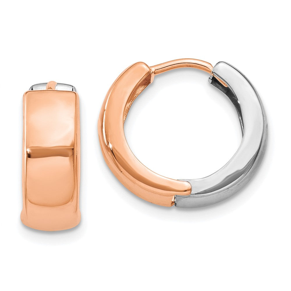 14k Two-tone 5 mm White and Rose Gold Hinged Hoop Earrings (2 grams)