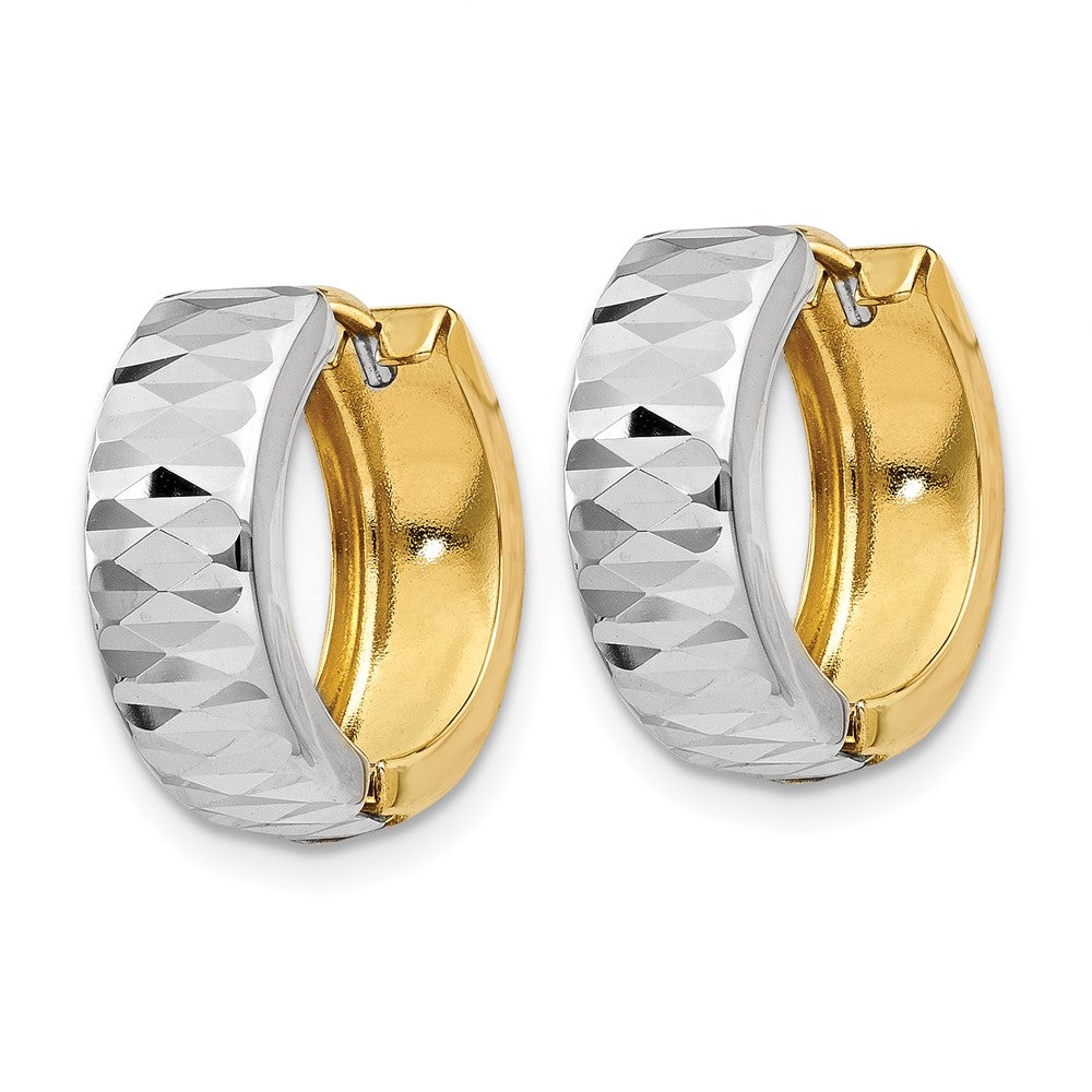 14k Two-tone 14.5 mm Textured Hoop Earrings (1.85 grams)