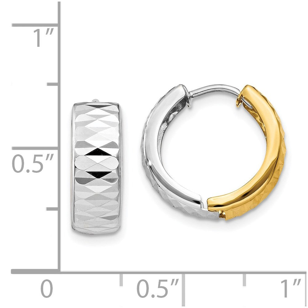 14k Two-tone 14.5 mm Textured Hoop Earrings (1.85 grams)