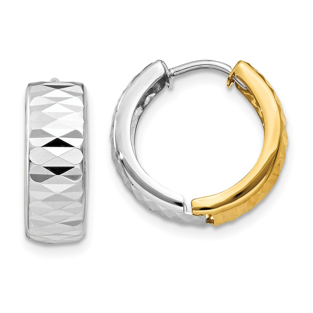 14k Two-tone 14.5 mm Textured Hoop Earrings (1.85 grams)