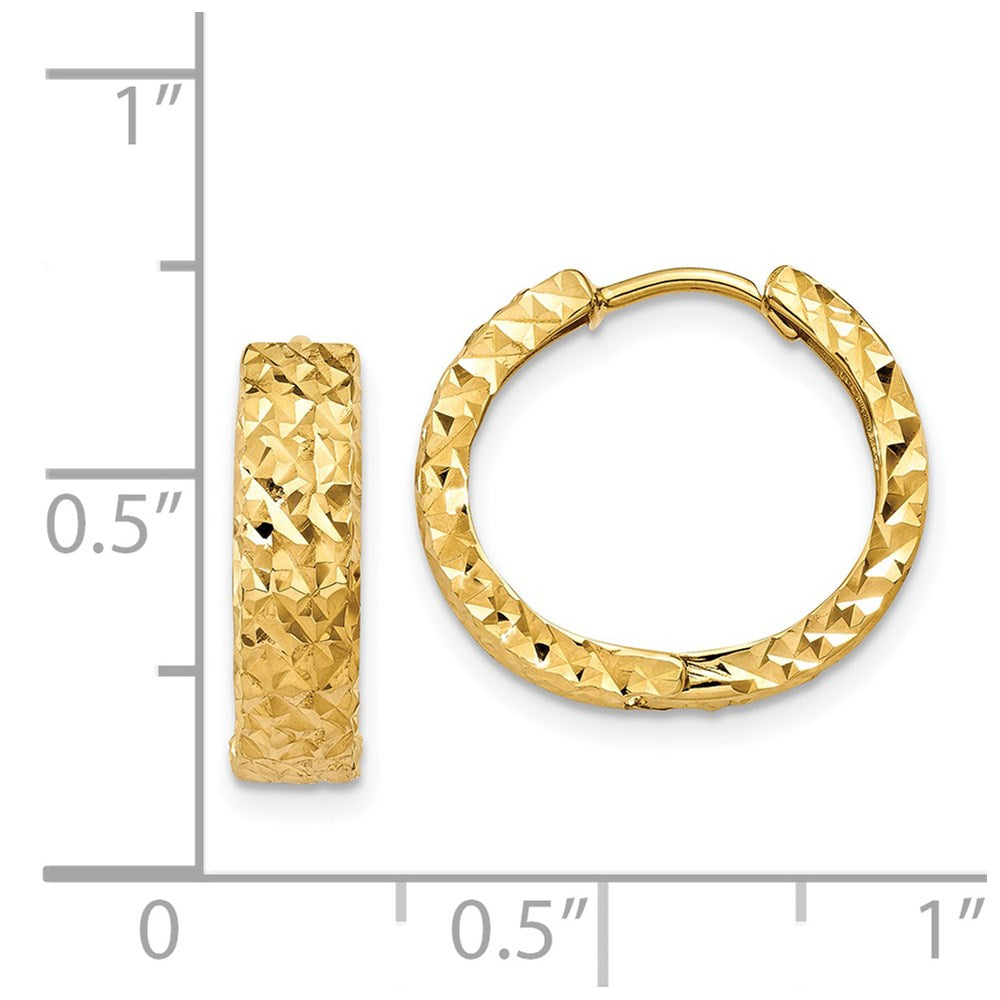 14k Yellow Gold 15.7 mm Diamond-cut Hinged Hoop Earrings (1.45 grams)