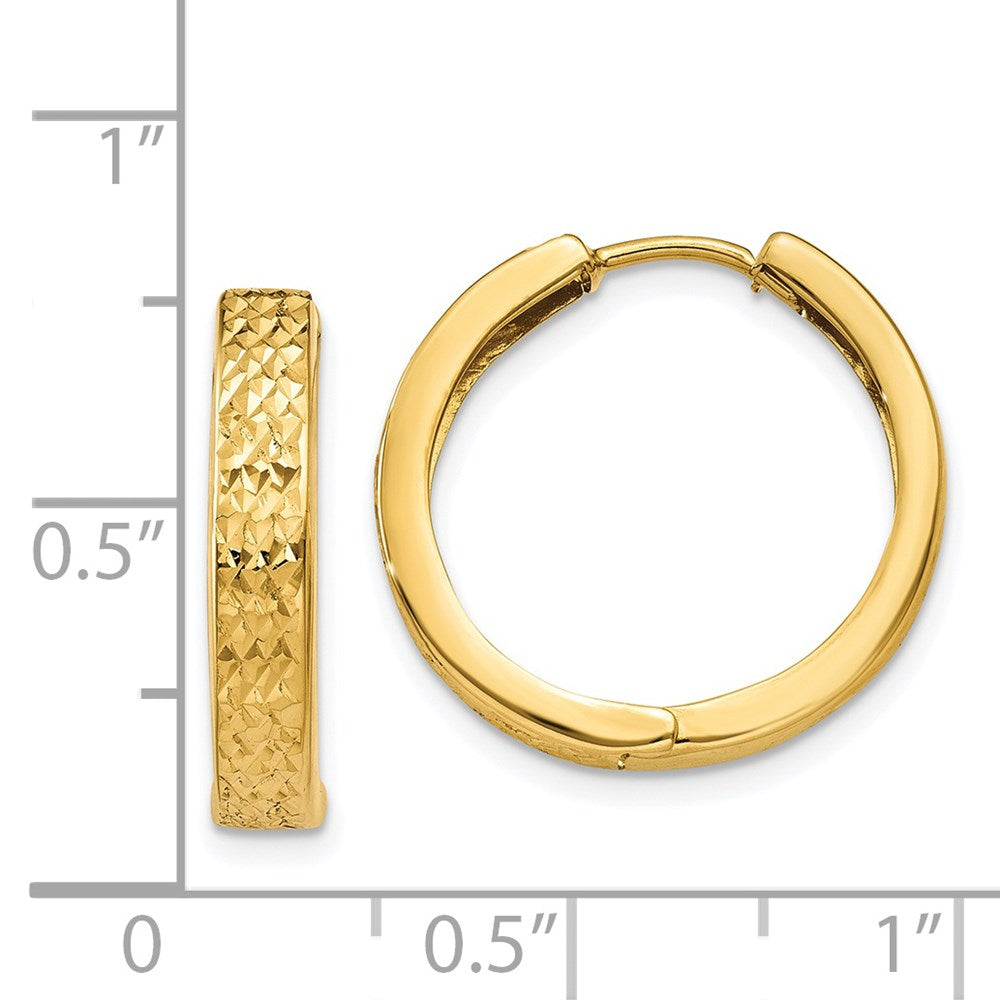 14k Yellow Gold 3.5 mm Diamond-cut Hinged Hoop Earrings (1.74 grams)