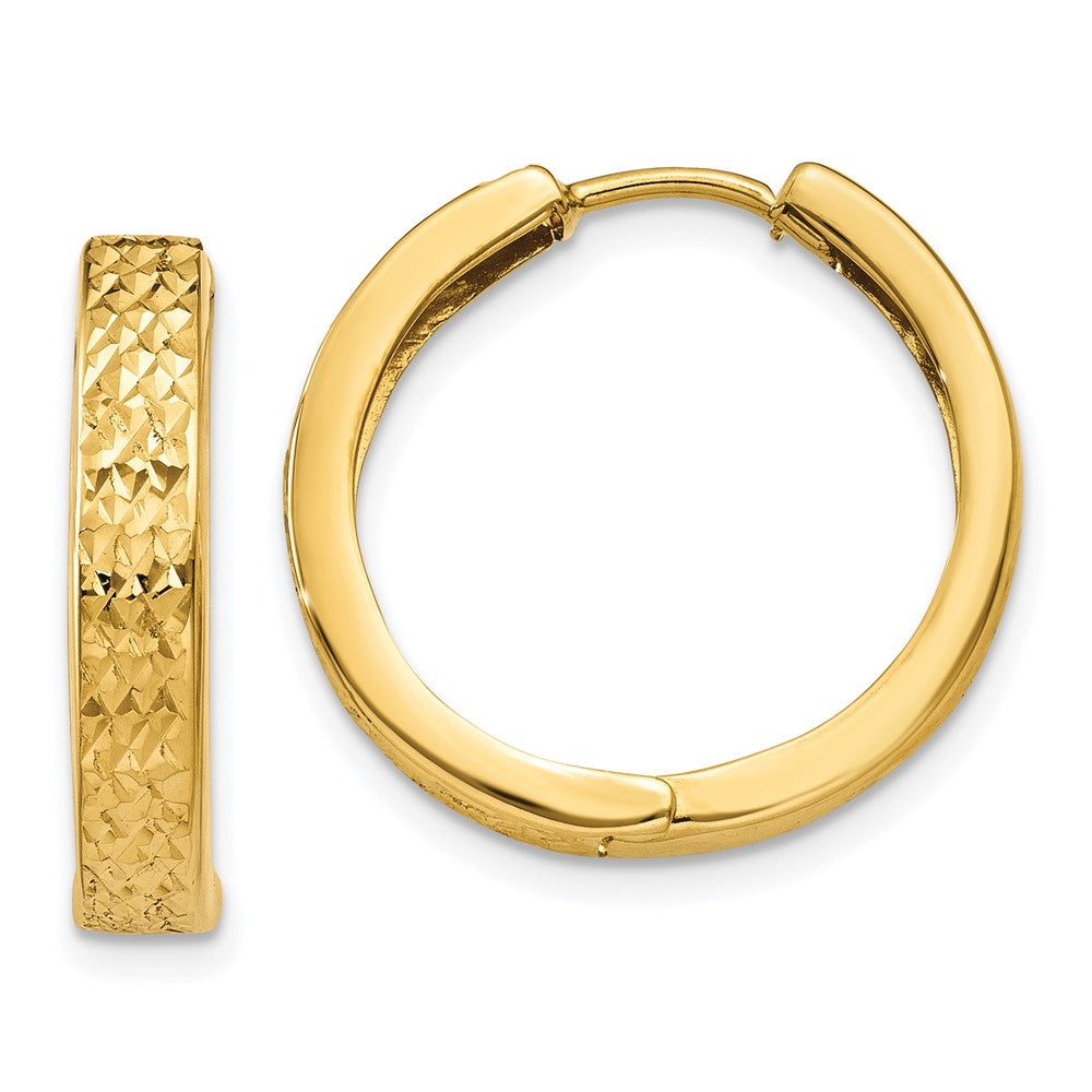 14k Yellow Gold 3.5 mm Diamond-cut Hinged Hoop Earrings (1.74 grams)