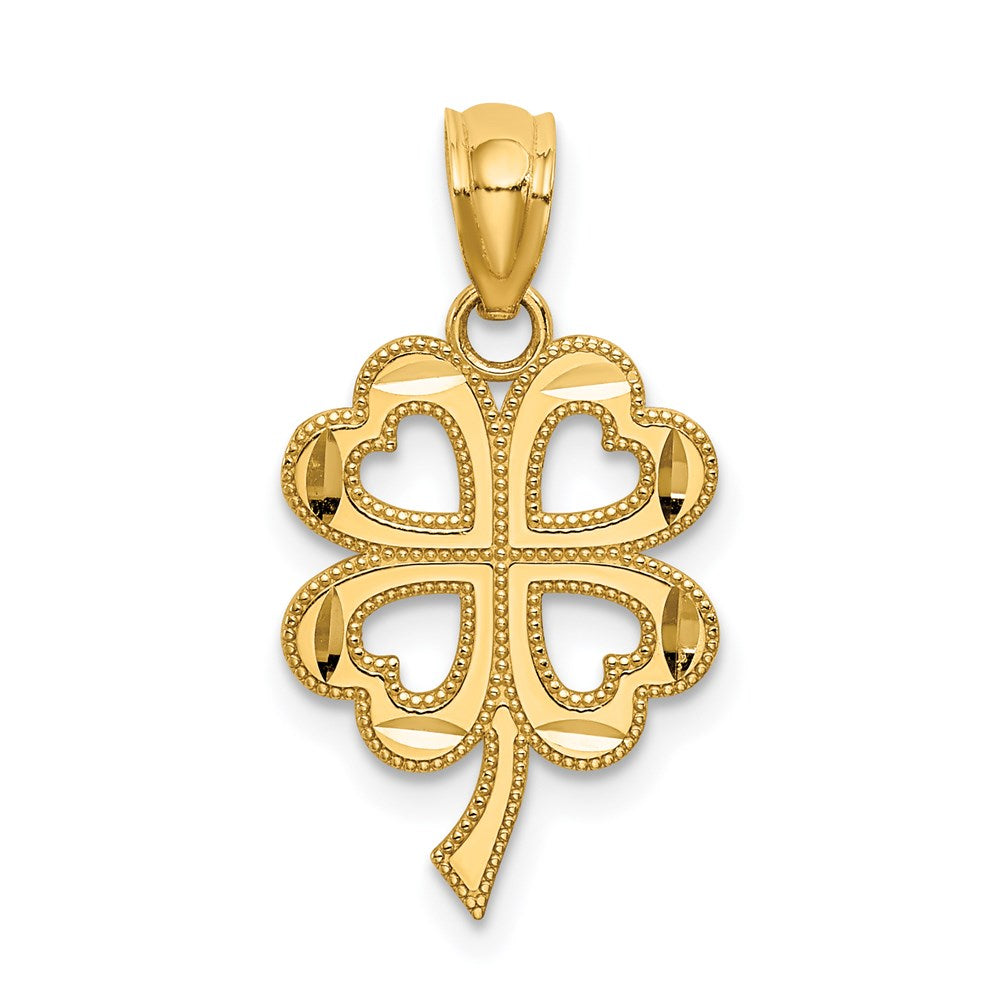 14k Yellow Gold 10 mm Four Leaf Clover Pendant (0.65 grams)