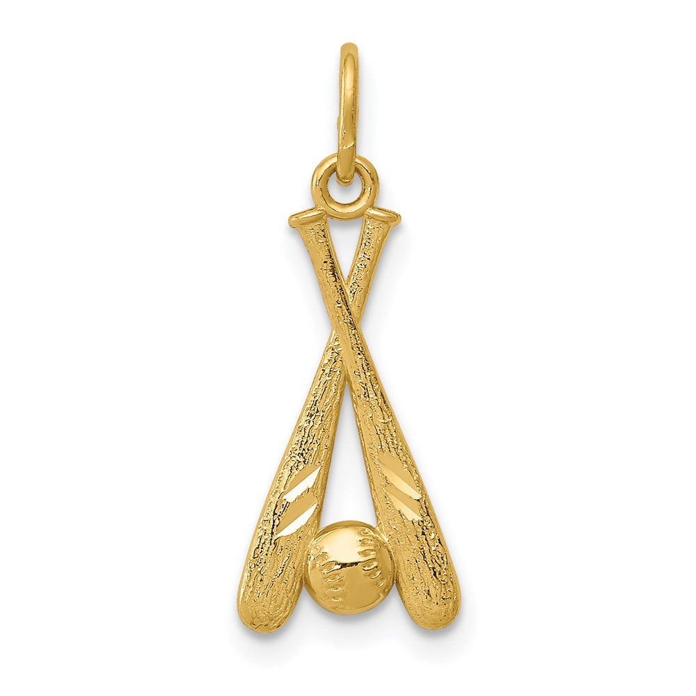 14k Yellow Gold 8 mm Baseball Bats and Ball Pendant (0.48 grams)