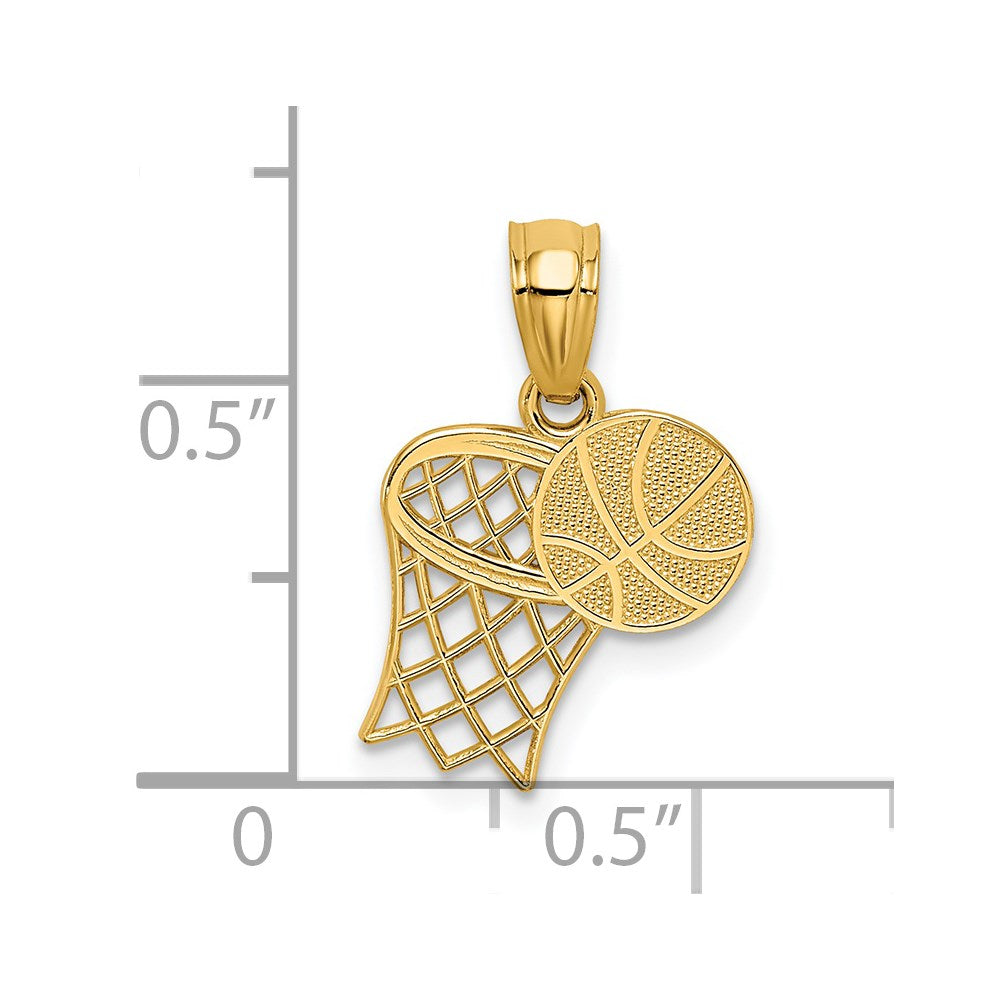 14k Yellow Gold 11 mm Basketball and Hoop Pendant (0.53 grams)