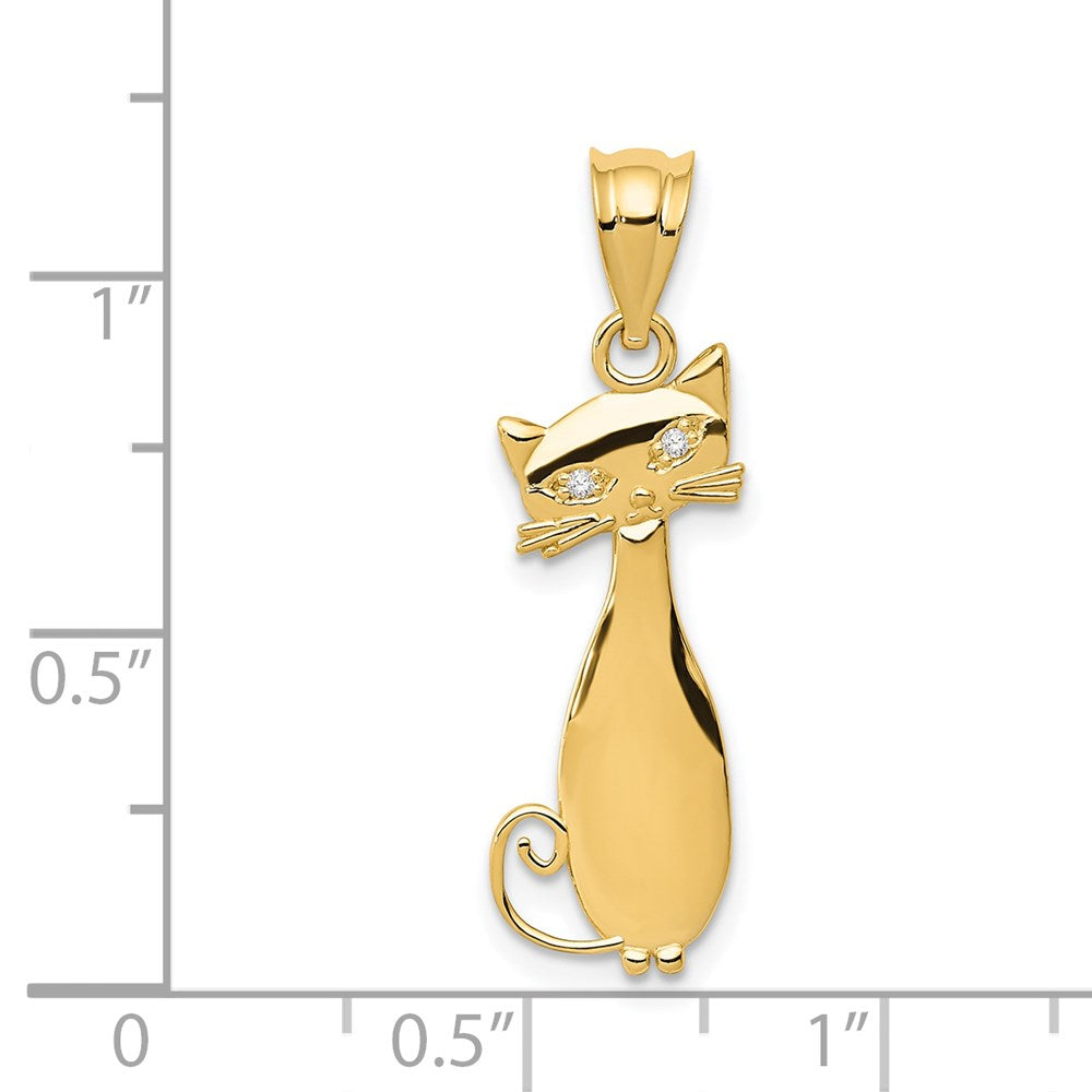 14k Yellow Gold 10 mm Diamond Cat Pendant (0.95 grams)