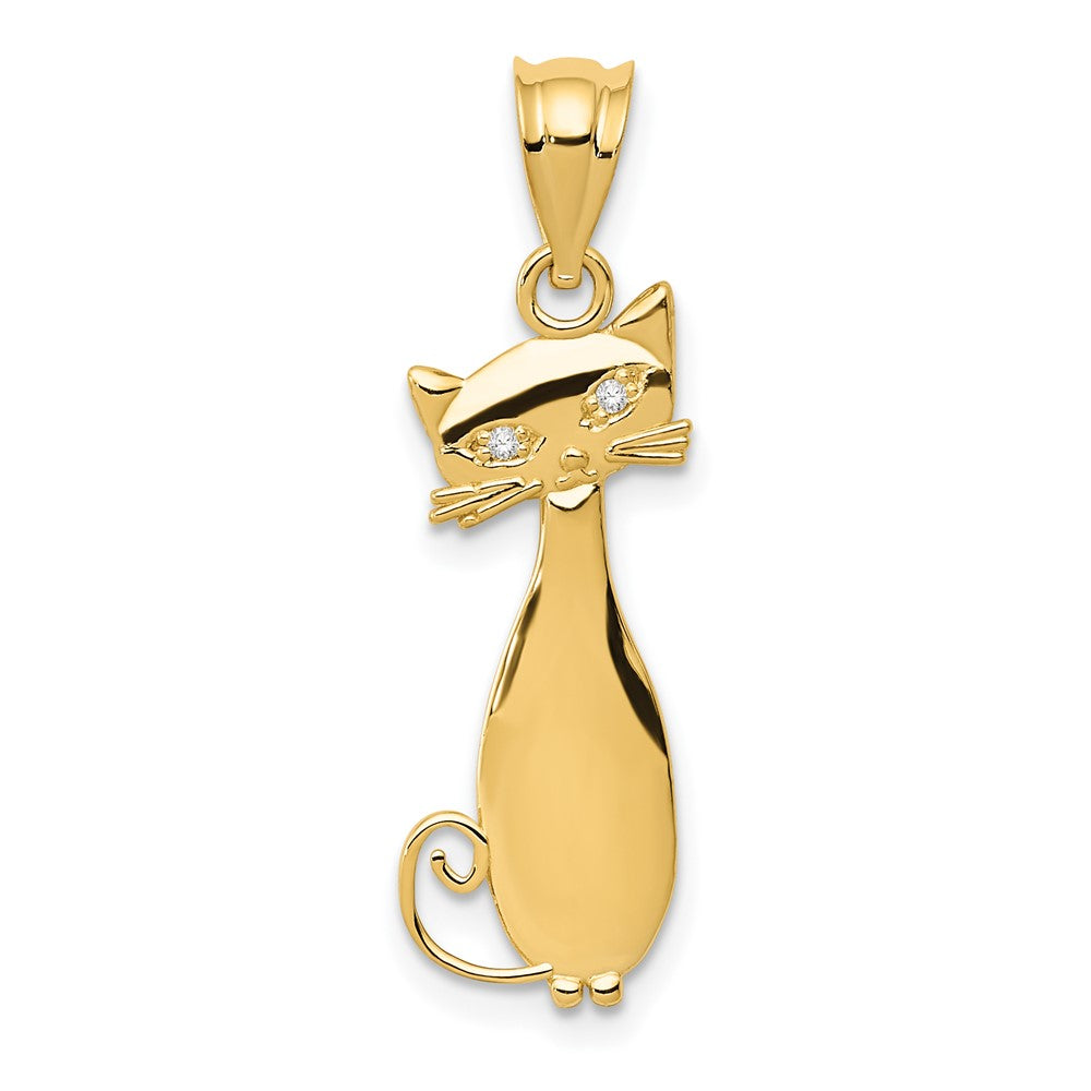 14k Yellow Gold 10 mm Diamond Cat Pendant (0.95 grams)