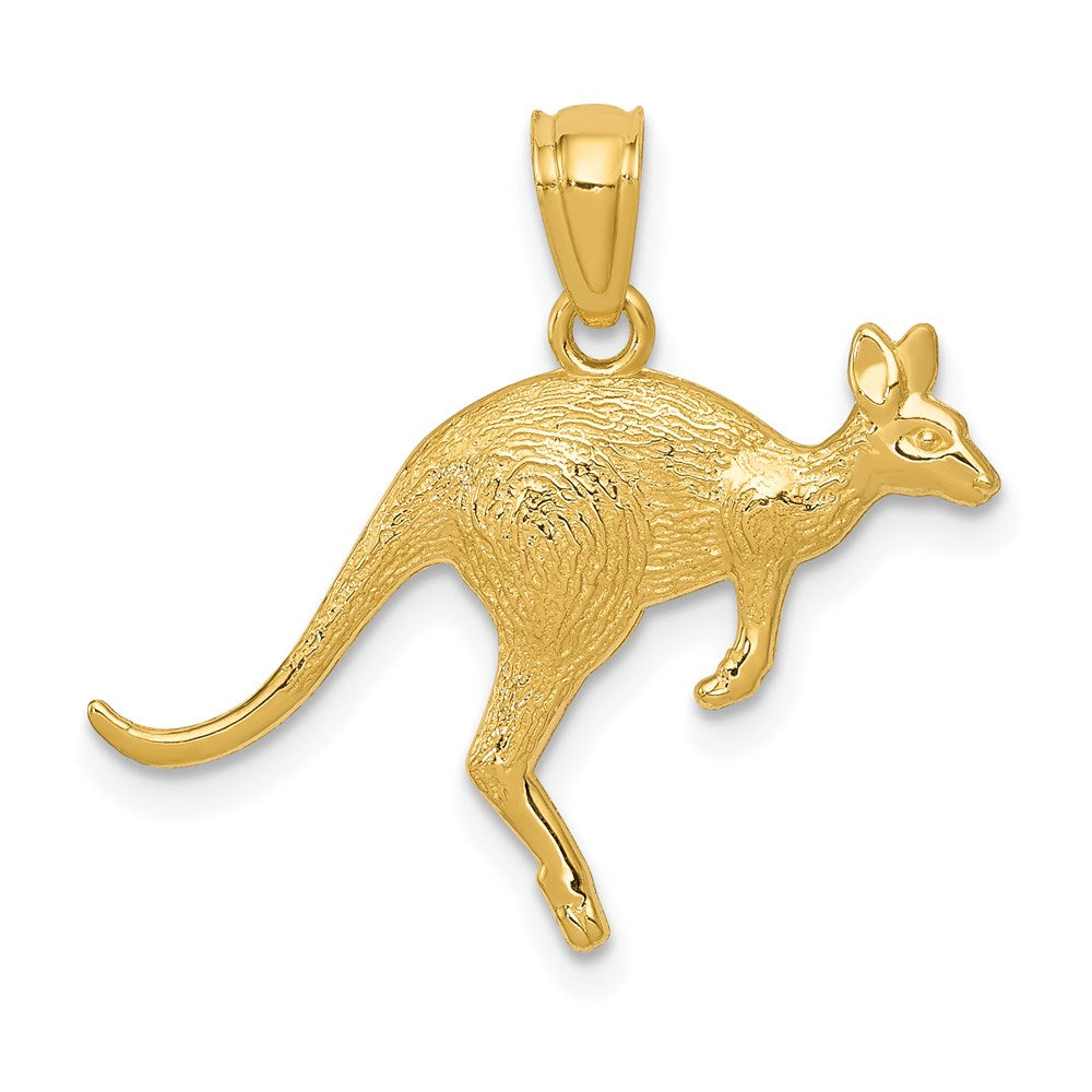 14k Yellow Gold 24 mm Textured Kangaroo Pendant (0.64 grams)