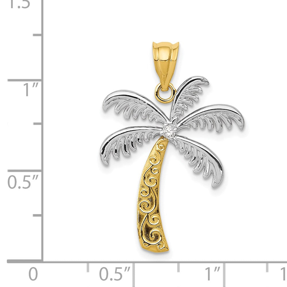 14k Yellow & Rhodium 20 mm Diamond Palm Tree Pendant (1.9 grams)