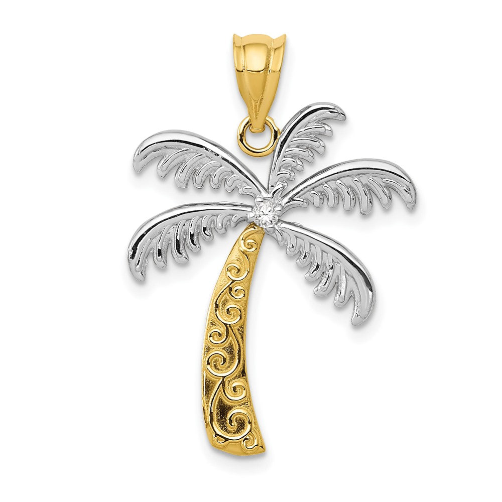 14k Yellow & Rhodium 20 mm Diamond Palm Tree Pendant (1.9 grams)