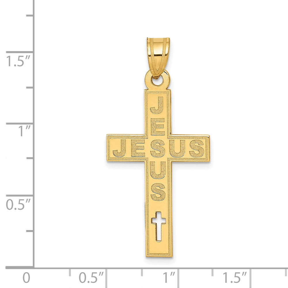 14k Yellow Gold 18.25 mm Laser Cut JESUS Cross Charm
