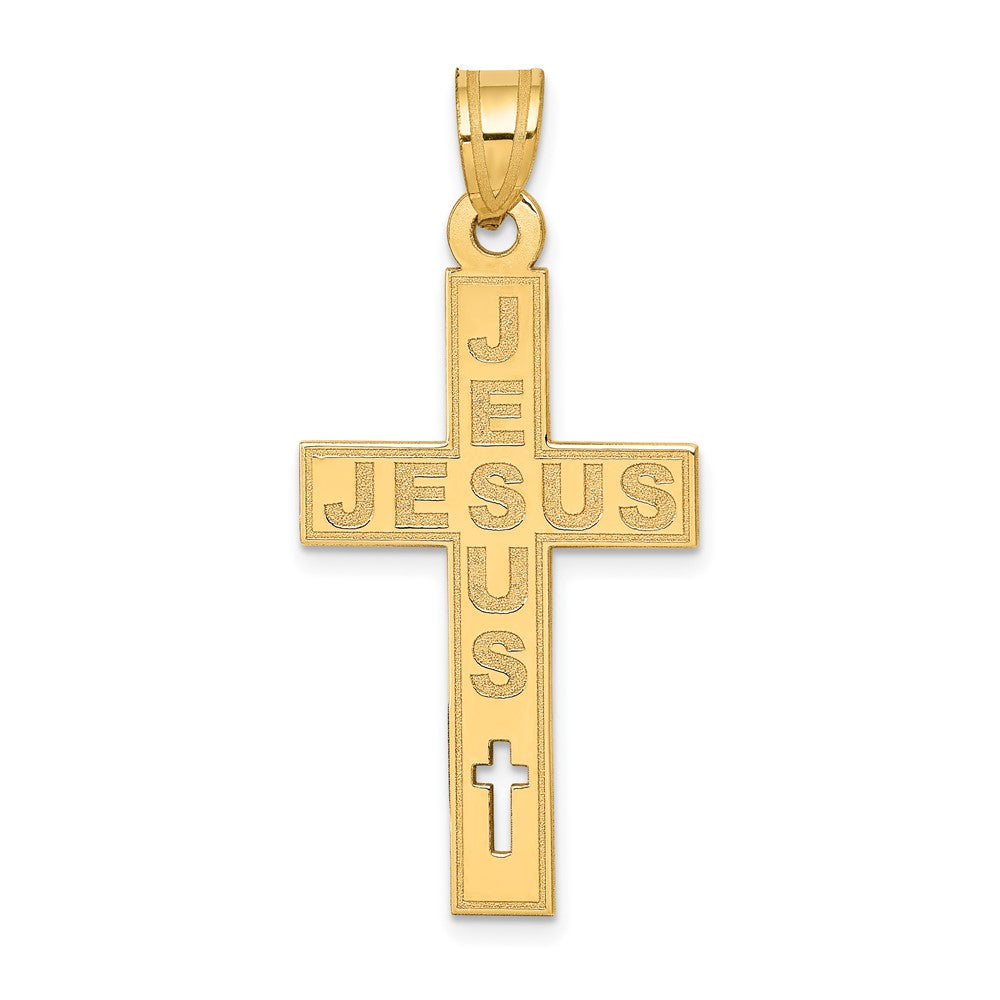 14k Yellow Gold 18.25 mm Laser Cut JESUS Cross Charm