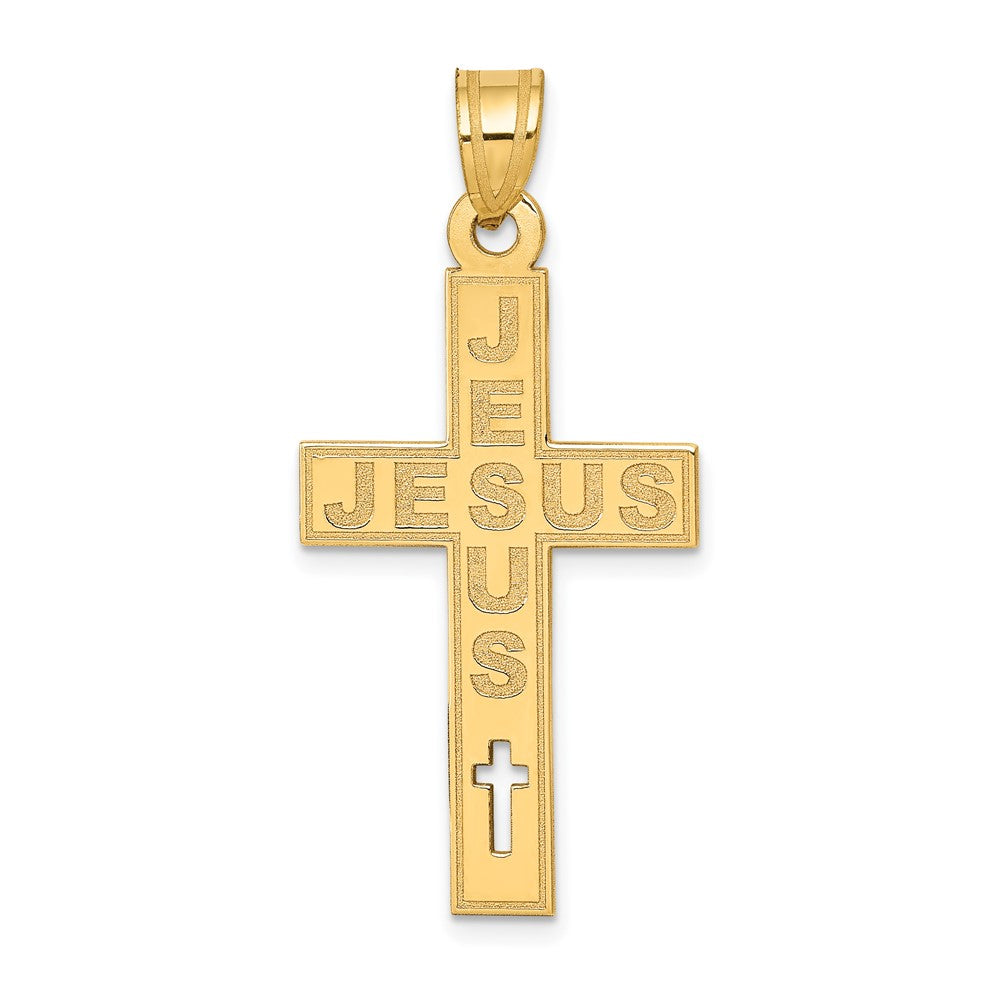 14k Yellow Gold 18.25 mm Laser Cut JESUS Cross Charm (1.67 grams)
