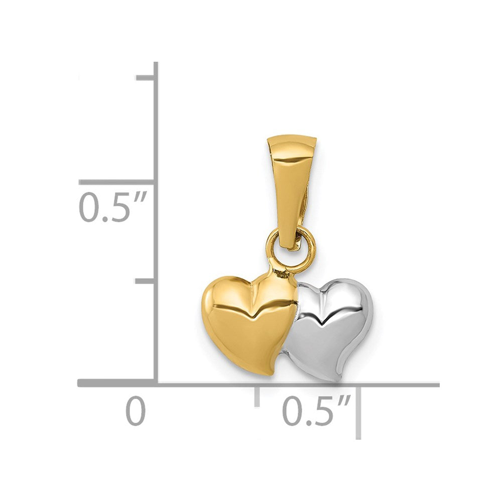 14k Yellow & Rhodium 11 mm Double Heart Pendant (0.24 grams)
