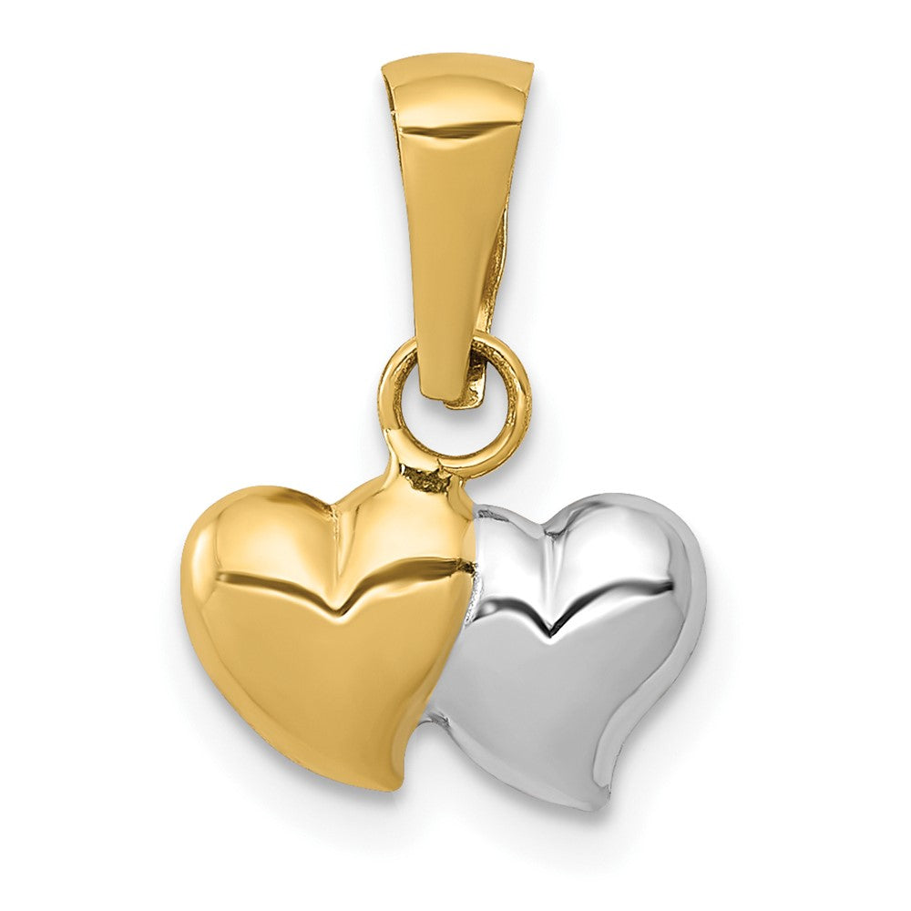 14k Yellow & Rhodium 11 mm Double Heart Pendant (0.24 grams)