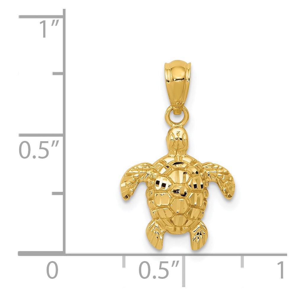 14k Yellow Gold 12 mm Gold Polished and Textured Diamond-cut Turtle Pendant (0.57 grams)