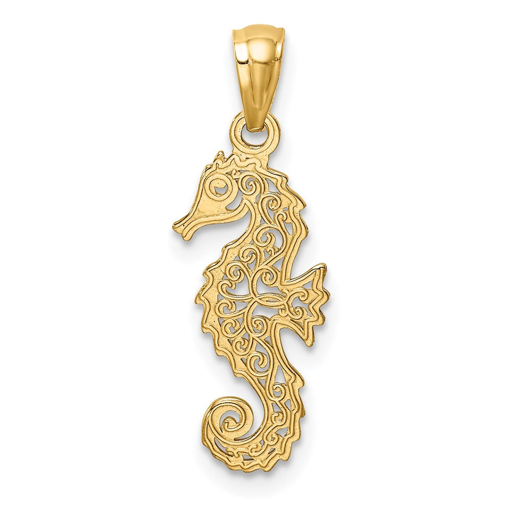 14k Yellow Gold 9 mm Gold Polished Filigree Seahorse Pendant (0.49 grams)