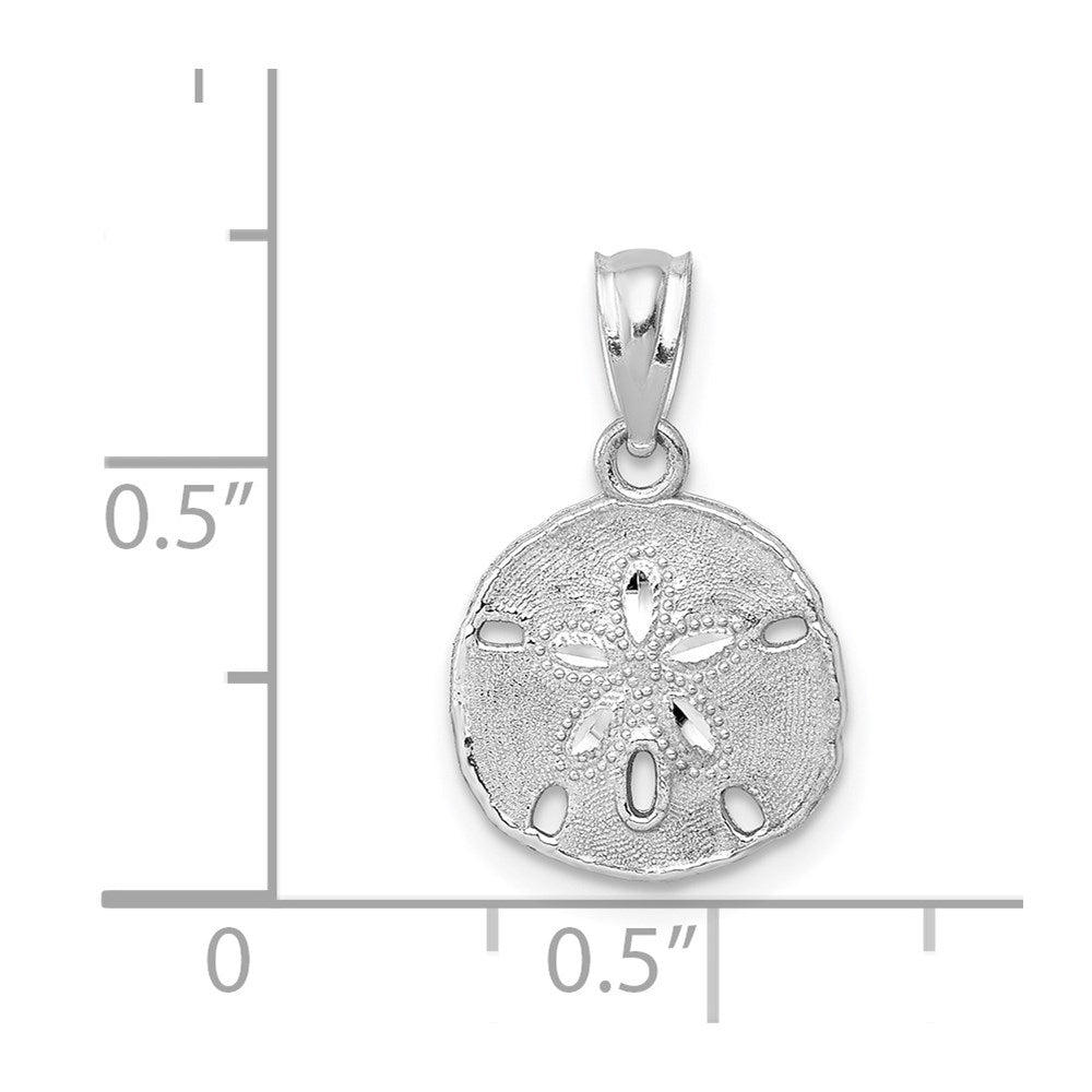 14k White Gold 11 mm Polished and Textured Sand Dollar Pendant (0.62 grams)