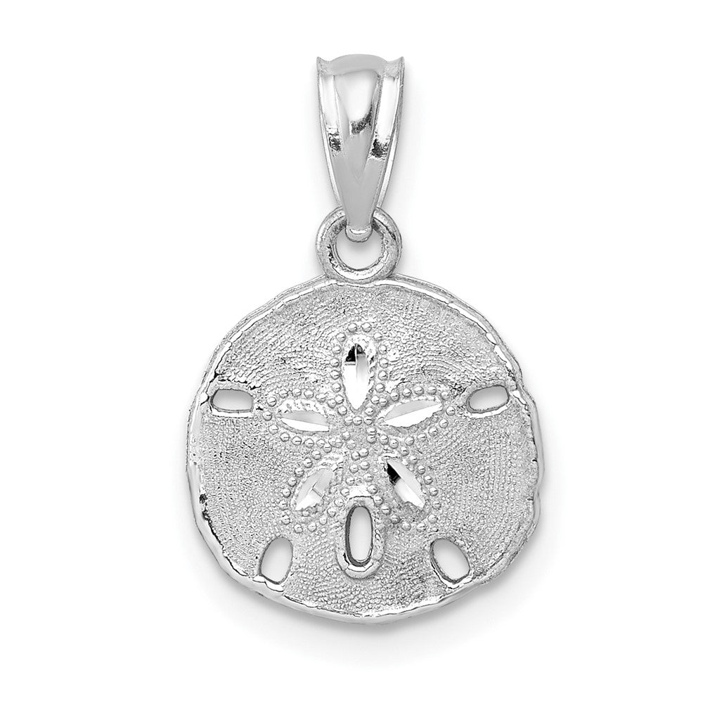 14k White Gold 11 mm Polished and Textured Sand Dollar Pendant (0.62 grams)