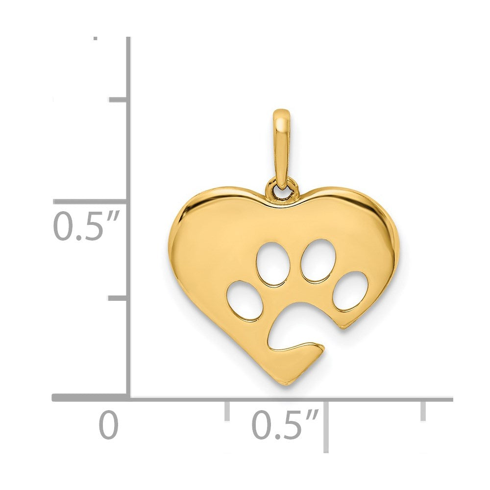 14K Polished Heart with Cut-out Paw Print Pendant (0.8 grams)